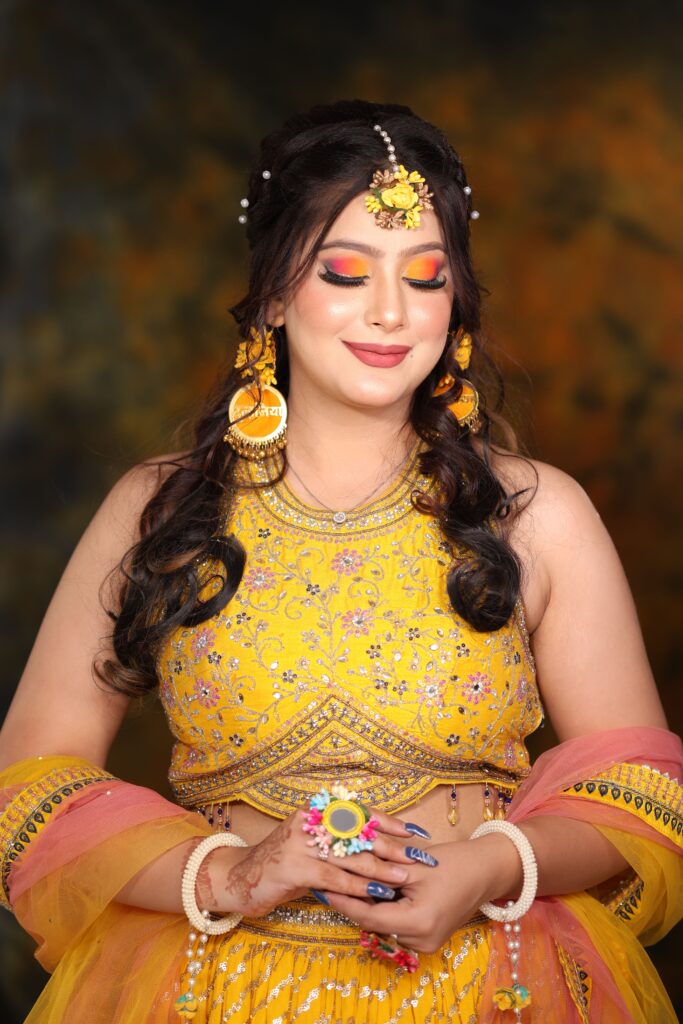 Fresh and dewy Haldi makeup with a radiant glow