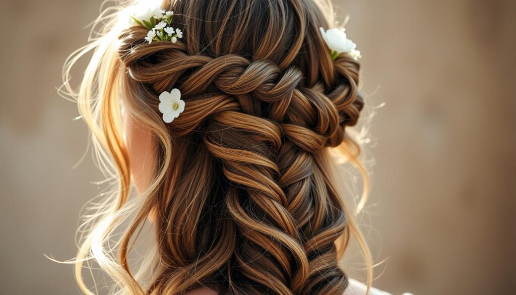 Bohemian Braided Half-Up Style with Flowers