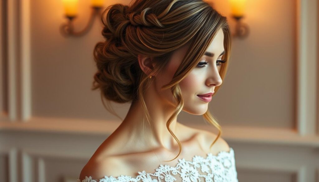 bridal hairstyle with face shape and dress